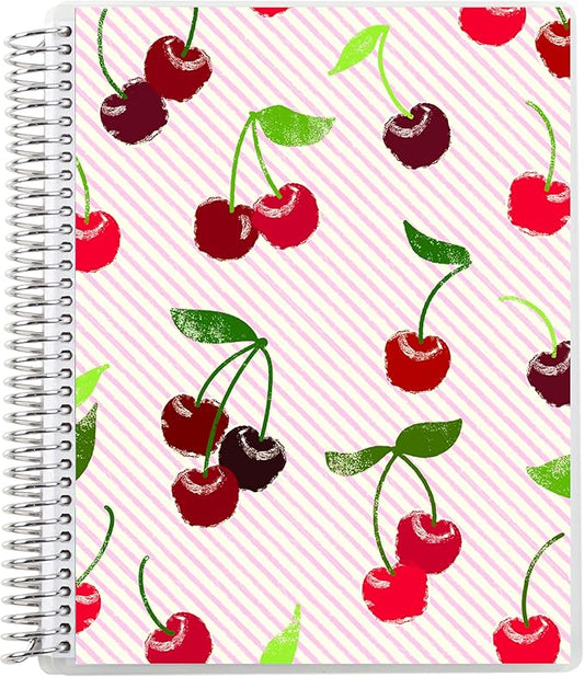 Erin Condren 7” x 9” Lined Spiral Notebook, College-Ruled Layout with 80 Lb. Paper, Cherry Cover, 160 Lined Notebook Pages, Platinum Coil, Stickers Included