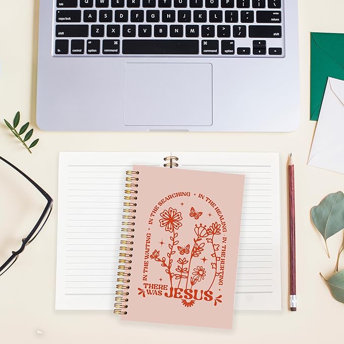 BearCake Boho Floral Christian Notebook Journal, Christian Gifts for Women, Bible Notebooks for Note Taking, Bible Journaling Notebook, Where the Jesus Hardcover Spiral Notebook 5.5x8.3 orange