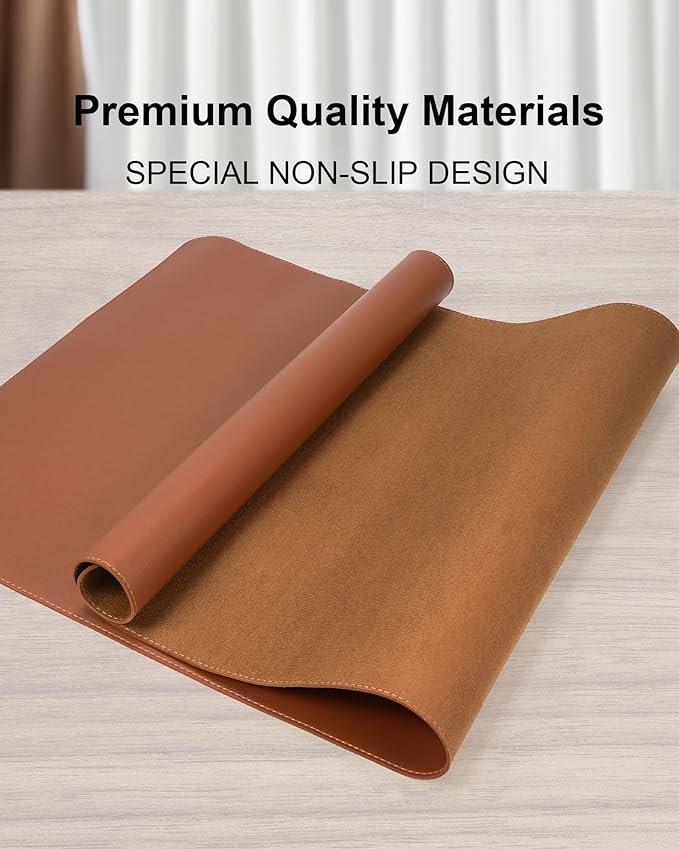 Leather Mouse Pad & Desk Blotter Mat - Non-Slip PU Laptop Desk Pad, Waterproof Writing Pad for Office & Home (Brown, 36" x 17")