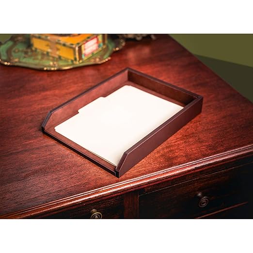 Dacasso Leather Desktop Letter Tray - Luxury Letter Holder & Paper Organizer for Desk - Office Organization & Executive Desk Decor - (Chocolate Brown)