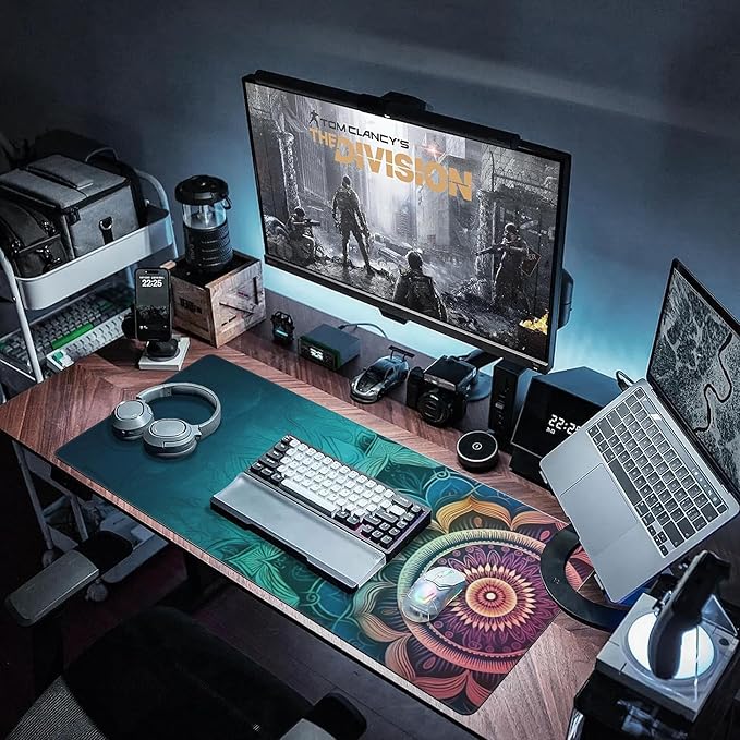 Desk Mat, Vintage Mandala Flowers Extended Large Gaming Mouse Pad XXL, Non-Slip Rubber Base Stitched Edges Long Computer Keyboard Desk Pad Mouse Mat for Home Office Gaming 35.4"X15.7"