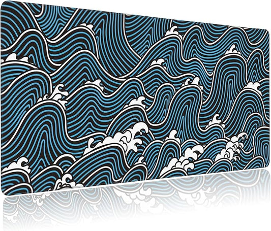 Extended Gaming Mouse Pad Abstract Ocean Waves Large Mousepad with Stitched Edges,Anti-Slip Rubber Base Keyboard Mouse Mat Desk Pad for Gaming Home Office 35.4 x 15.7 inches