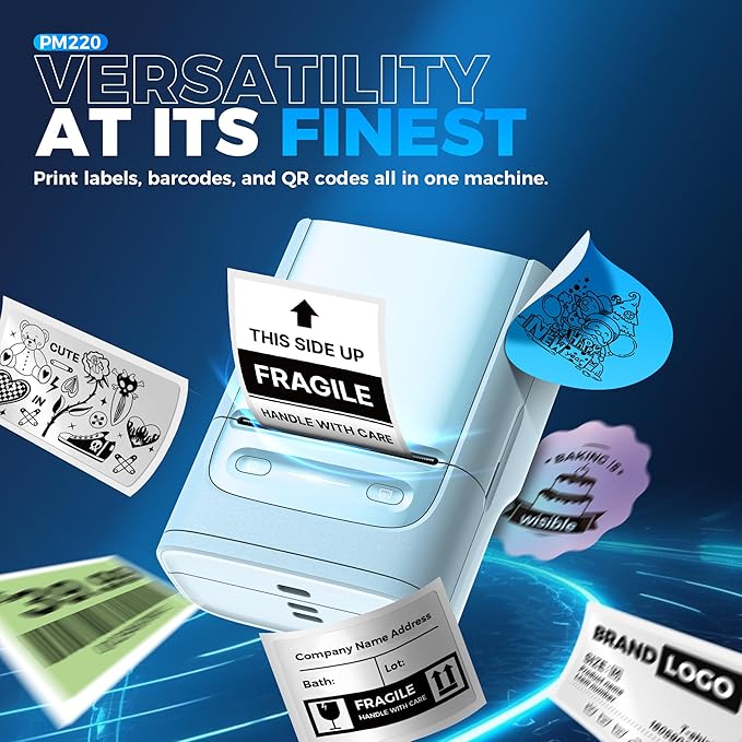 Nelko PM220 Bluetooth Label Maker Machine with Tape, 2 Inch Portable Thermal Printer for Small Business, Address, Logo, Clothing, Sticker Printer for Phones & PC, Cyan