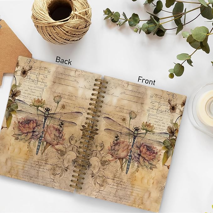 Dragonfly Flower Spiral Notebook, Dragonfly Gifts for Women, Vintage Dragon Fly Journal Notebook, Dragonfly Notebooks for School Work, Dragonfly Office Supplies Gifts for Women Men, 5.5x8.3 Inch