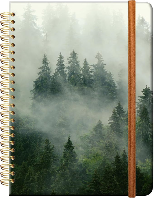 Ruled Spiral Writing Notebook,A5 Hardcover Lined College Journal for Women,Strong Twin-Wire Binding with Premium Paper,8.4" X 6",Perfect for School,Office,Home(Misty Landscape Forest)