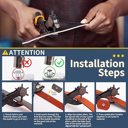 XOOL 2 in 1 Leather Hole Punch Eyelet Tool Kit, 3/16" 4.5mm Metal Eyelets for Fabric, Hole Puncher, Eyelet Pliers for Shoes Leather Clothes Belt