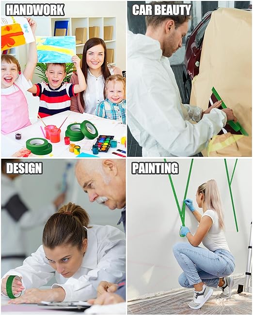 Fainne 20 Pcs Green Painters Masking Tape Bulk 1 Inch x 55 Yard, General Purpose Paint Band Removable Adhesive Tape Multi Surface Roll for Painting Labeling School Supplies