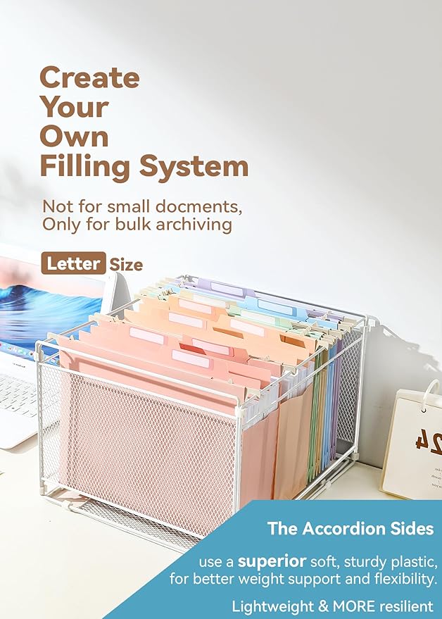 Plastic High Capacity Hanging File Folders, Pastel Colors, 4" Expanding Pocket with Movable Dividers, Heavy Duty for Filing Cabinet, Insertable Tabs, Letter Size - 6 Pack