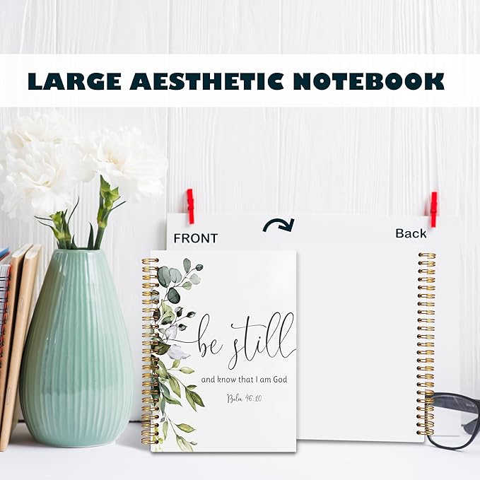 BearCake Be Still and Know That I am God Eucalyptus Christian Notebook Journal, Christian Gifts for Women, Bible Notebooks for Note Taking, Bible Journaling Notebook, Hardcover Spiral Notebook 5.5x8.3