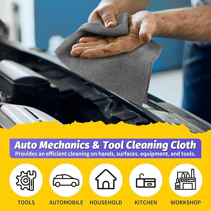 HOMERHYME Microfiber Cleaning Cloth,150 Pack Grey Cleaning Rags, Bulk All-Purpose Lint-Free Shop Towels Wipes, Commercial Micro Fiber Cleaning Towels Washcloth for Car Garage Housekeeping 11.5"*11.5"