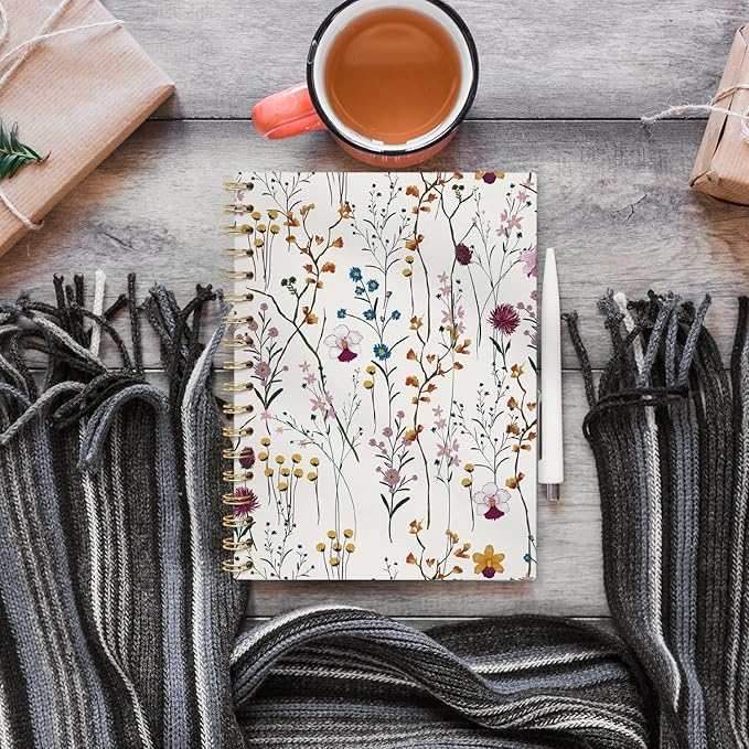 Floral Journal Notebooks, Flower Pretty College Ruled Notebooks for Note Taking, Cottagecore Botanical Floral Journal Journaling, Spiral Notebook 5.5x8.3