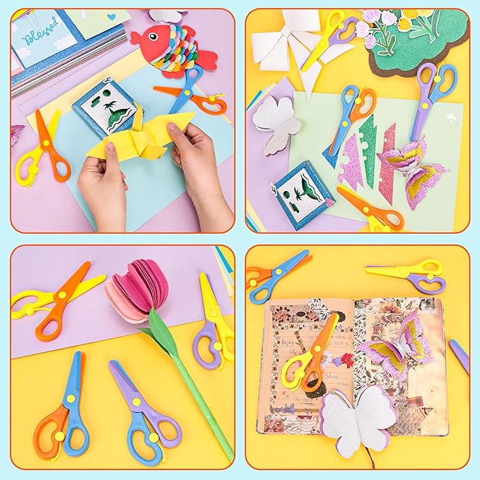 LovesTown Kids Safety Scissors for School, 4PCS Adaptive Blunt Tip Training Scissor for Kids Children, Anti-Pinch Design, Child Hand-Eye Coordination Development, Playdough Tool Paper Cutting Activity
