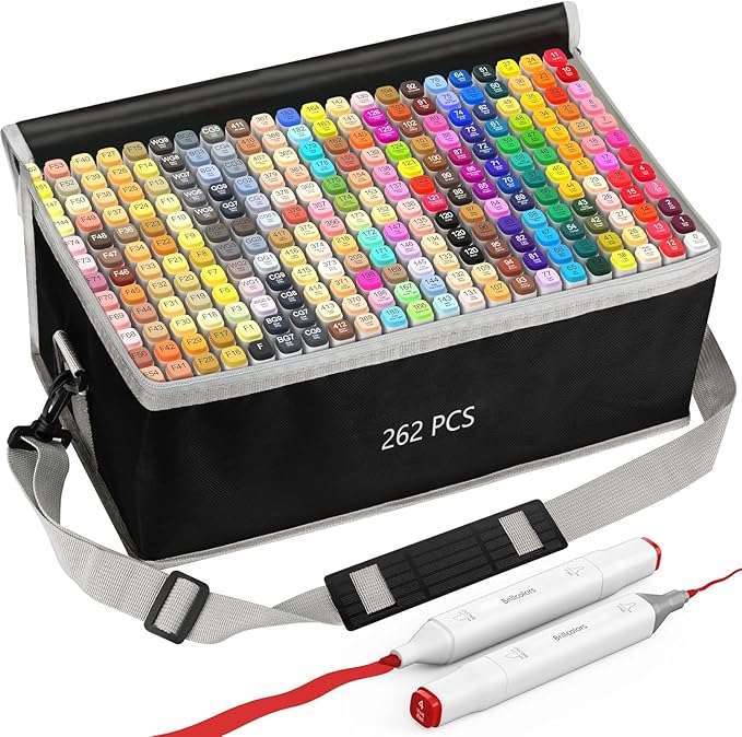 262 Colors Alcohol Markers Set with Base Dual Tip Drawing Markers for Comics Coloring Sketching Illustration (262 White) -Refillable