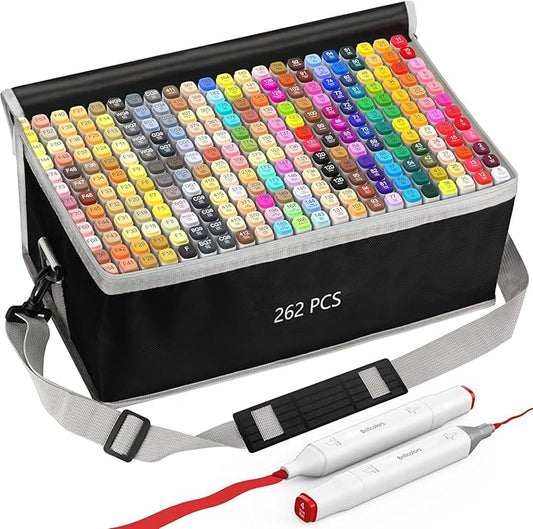 262 Colors Alcohol Markers Set with Base Dual Tip Drawing Markers for Comics Coloring Sketching Illustration (262 White) -Refillable