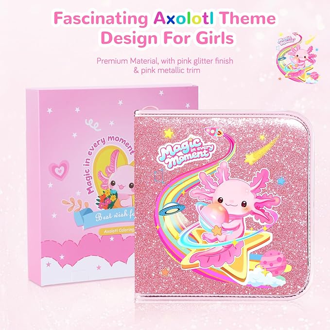 72PCS Fruit Scented Markers Set - Art Coloring Drawing Kits for Kids with Axolotl Pencil Case, Art Supplies for Kids Ages 4 6 8,Stationary Set Pencil,Crayon&Markers Stuff,Birthday Gifts Toys for Girls