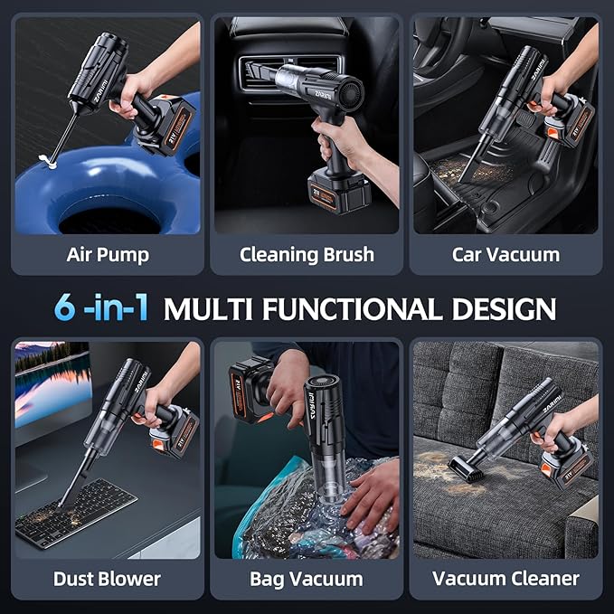 ZARIMI Cordless Handheld Car Vacuum Cleaner, 50,000Pa High-Power Brushless Motor, Rechargeable Dust Buster with 2 Batteries & Charger, 6-in-1 Portable Vacuum Cleaners for Home, Pet Hair, Bright Black