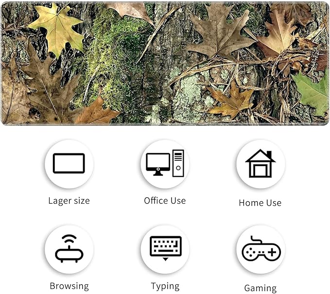 Desk Mat Large Gaming Mouse Pad (31.5x11.8 inch) with Stitched Edges, XL Mouse Pad +Coaster, Extended Mouse Mat Keybroad Mousepad Non-Slip Rubber for Gamer Men Women, Camo Tree