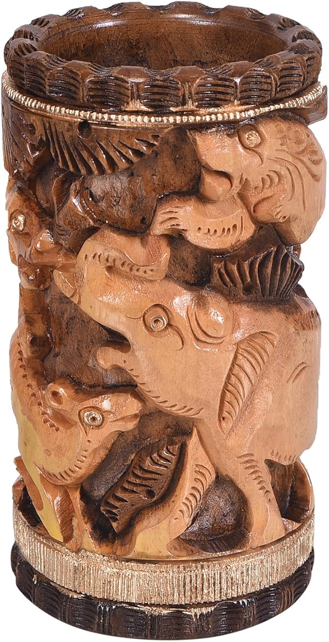 Craft Trade Hand Carved Wooden Pencil Holder for Desk Organizer for Home School Office Supplies Pen Pot Storage Box Suitable for Stationery - Wood