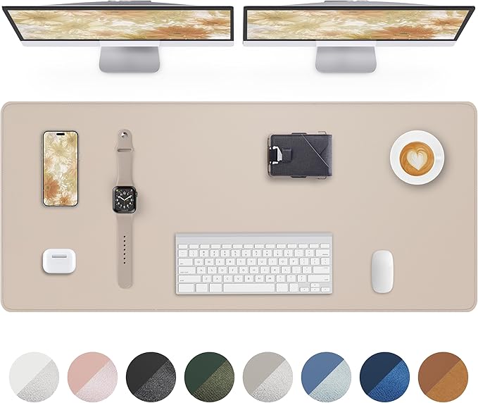 AFIING Leather Desk Pad Protector, Office Mat, Large Mouse Pad, Non-Slip PU Leather Blotter, Waterproof Writing Pad for Office and Home (Beige)