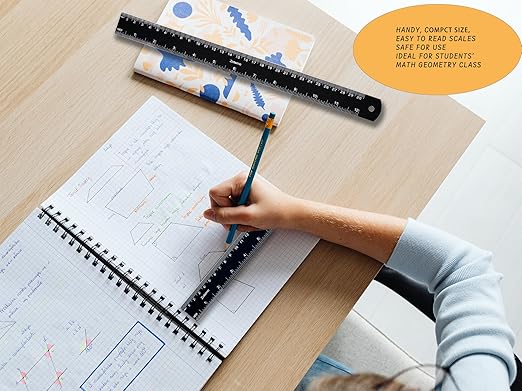 Metal Ruler 12 Inch, Metric Ruler Dual Scale with Laser Etched Measurement, 2 Pack Easy to Read Aluminum Straight Edge with Inch to Millimetre Conversion Table for Office Back to School Student