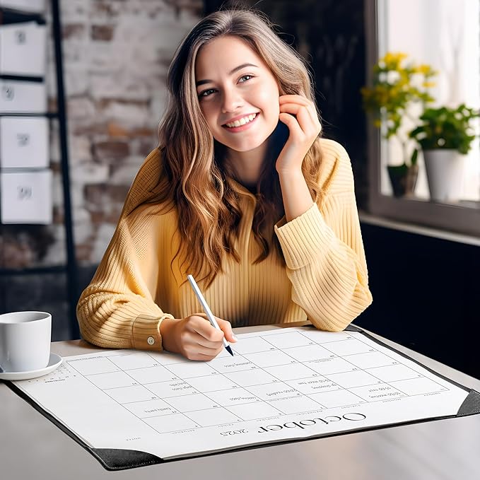 Simplified Desk Calendar 2025-2026 with Desktop Mat, Cabbrix Large Desk Pad Calendar 21" x 16-1/2" From July 2025 to December 2026, Desk Blotter Calendar 2025 for Home School and Office (Black)