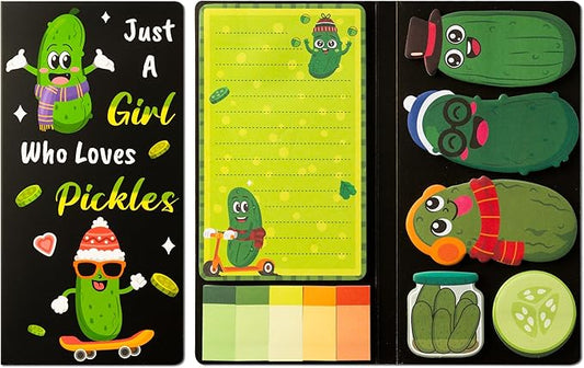 B1ykin Sticky Notes Set - Cartoon Theme Cute Self-Stick Notes Pad Teacher Appreciation Gifts， Self-Adhesive Writing Memo Pages Sticky to Do Notepad for Kids Employee School Office (Pickles)
