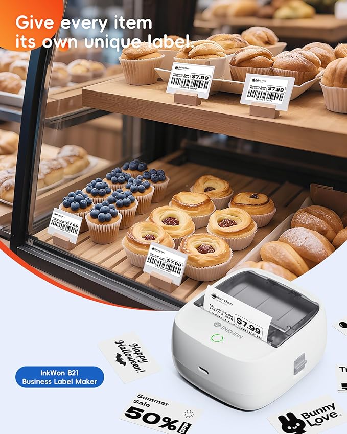 B21 Label Maker Machine with 3 Tapes, 2-Inch Wide Waterproof Tape, Bluetooth Portable Label Maker for Small Business, Office, Home, School Organization