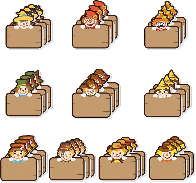 CJiangpo 30Pcs Fall Sticky Notes - Cute Scarecrow Sticky Note Pads, 600 Sheets Self Stick Notepad Memo Pads Funny Page Marker Classroom Rewards Back to School Autumn Party Favors Filler Gift for Kids