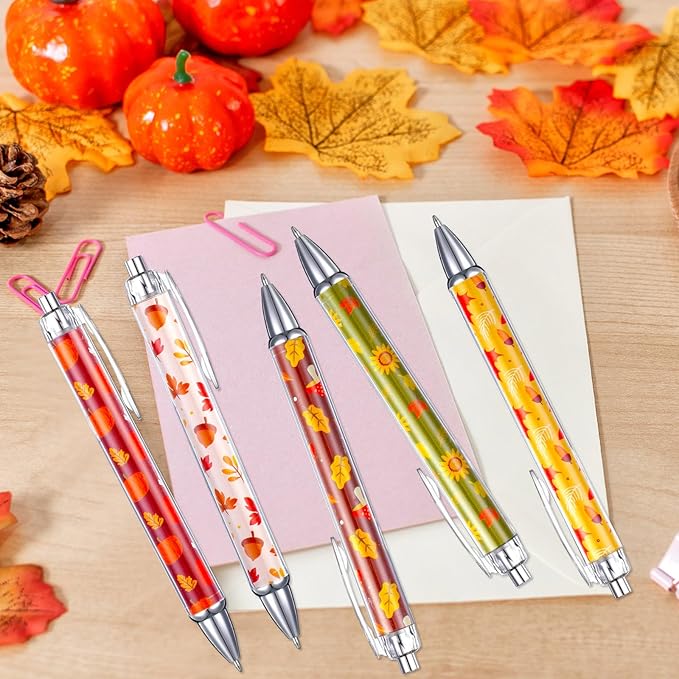 50 Pcs Fall Thanksgiving Pens Autumn Ballpoint Pens Bulk Thanksgiving Gel Pens Ink Pens Pumpkin Retractable Ballpoint Pens Novelty Maple Leaves Writing Pens for Party Office