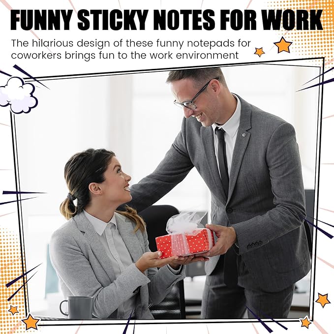 12 Pcs Funny Sticky Notes for Work 4x3 Inches Sarcastic Self Adhesive Notepads Novelty Memo Note Pads for Office Coworker Gifts Employee Appreciation Supplies(Stick Man,Bright Color)