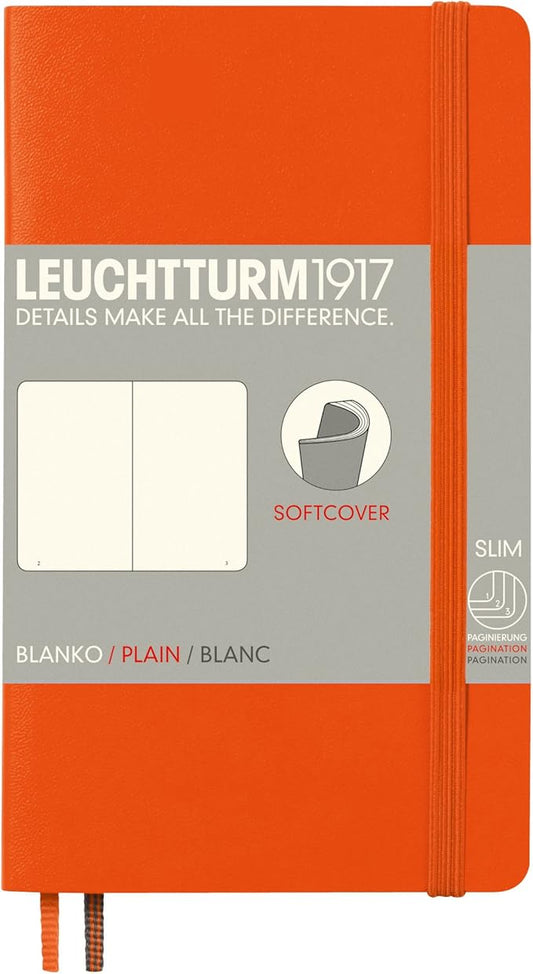 LEUCHTTURM1917 - Notebook Softcover Pocket A6-123 Numbered Pages for Writing and Journaling (Plain, Orange)