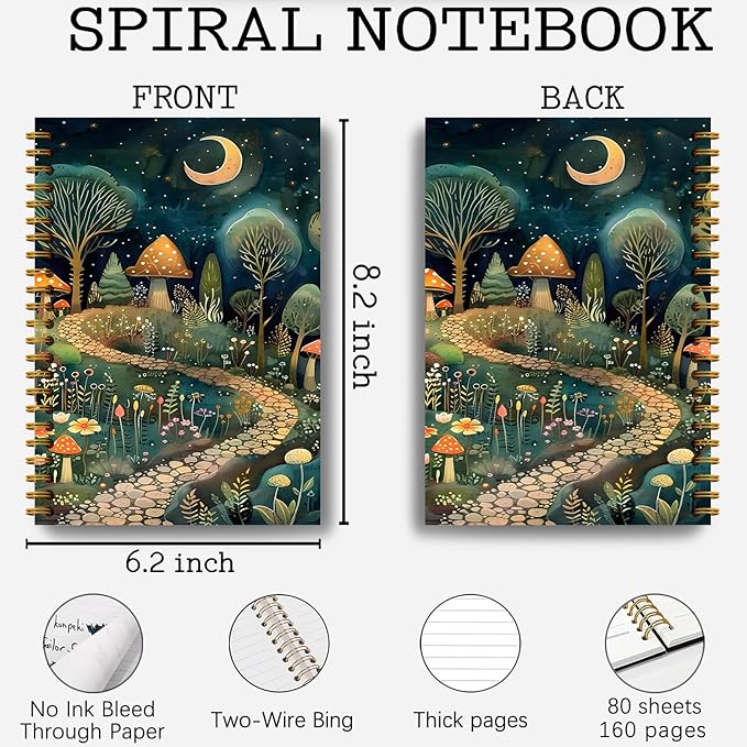 Vintage Forest Notebook, Enchanted Forest Mystical Notebook Journal, Aesthetic Notebook, Journal Notebooks for Note Taking, Spiral Notebook 5.5x8.3 Inch