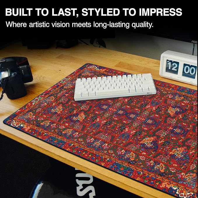 MPCO. Arabic Textiles Large Gaming Desk Pad - 36" x 17" Aeroglyde Fabric Cobalt-and-Clover Desk Mats - Non-Slip, Washable, Smooth Glide for Precision Gaming & Work