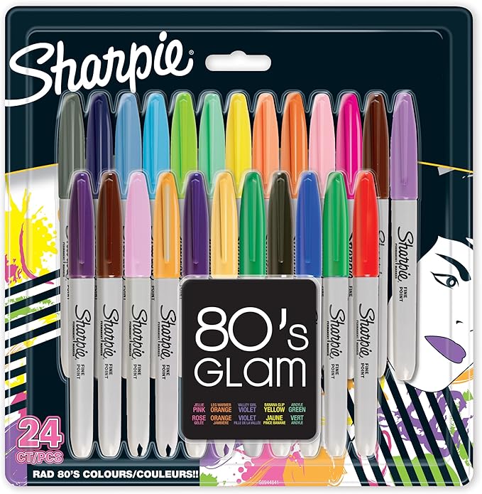 Sharpie Fine Point Permanent Marker 80's Glam , Pack of 24