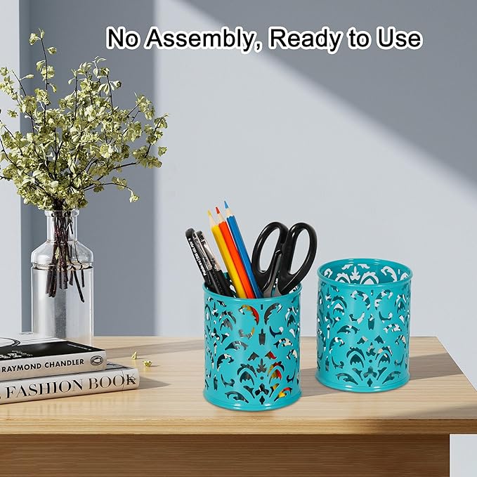 EasyPAG Dark Teal Pen Holder for Desk 2 Pack Metal Pen Holder Organizer Pencil Cup Holder for Home, Office, Classroom, School