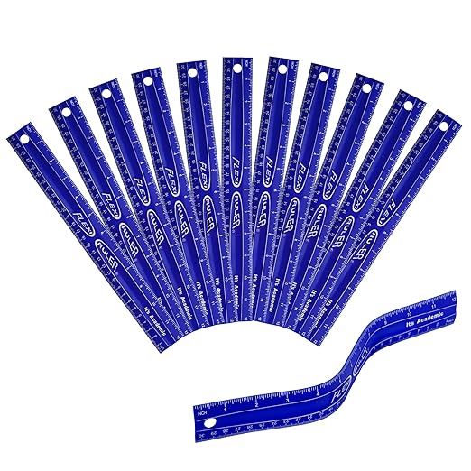 It's Academic Flexi Rulers, 12-inch Flexible Non-Breakable Ruler, 12-Pack, Blue
