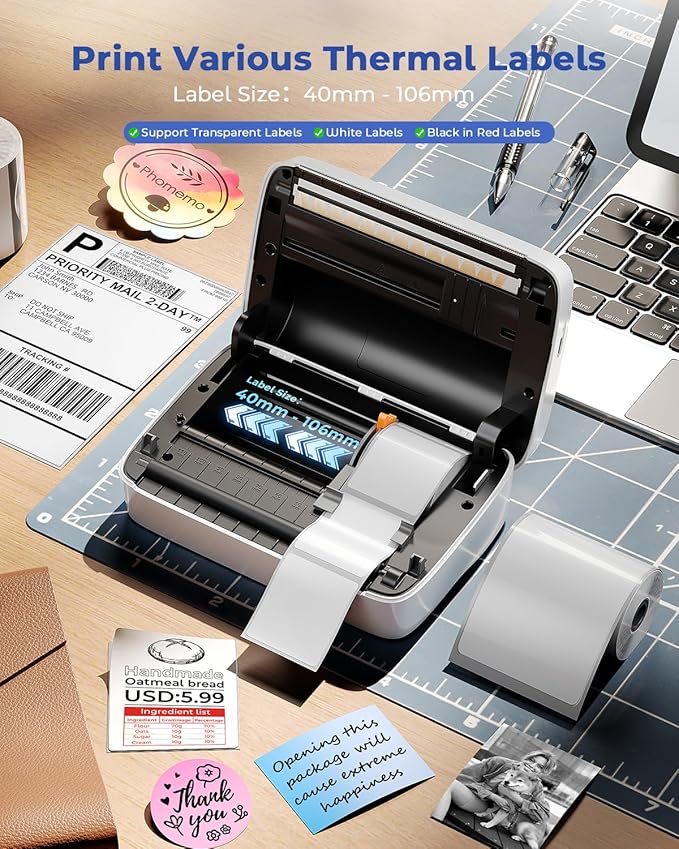 Phomemo Label Printer, Bluetooth M421 4 x 6 Shipping Label Printer, Thermal Portable Printers for Shipping, Warehouse, Barcode, Address,Compatible with Phone & PC,