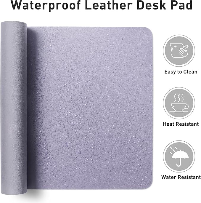 Leather Desk Pad Protector, Mouse Pad, Office Desk Mat, Non-Slip PU Leather Desk Blotter, Laptop Desk Pad, Waterproof Desk Writing Pad for Office and Home (48"x17", Lavender)