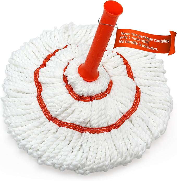Self Wringing Twist Mop Head Replacement for Floor Cleaning, Washable Microfiber Cotton String Mop Refills with Scouring Pad for Hardwood, Tile, Bathtub, Kitchen