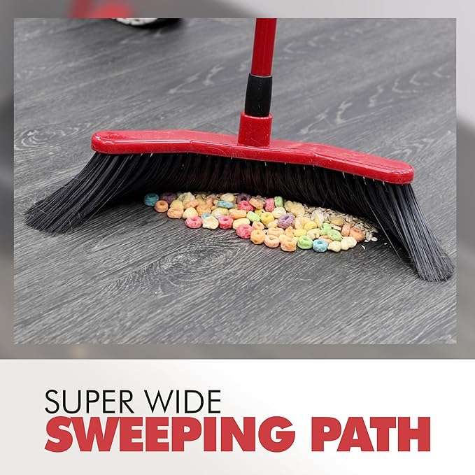 Da Vinci Curved Angle Broom & Dustpan Combo Pack - Heavy Duty Wide Broom for Indoor/Outdoor Sweeping, Steel Telescopic Handle, Durable PVC Bristles, Ideal for Pet Hair, Dust, Kitchen & Rough Surfaces