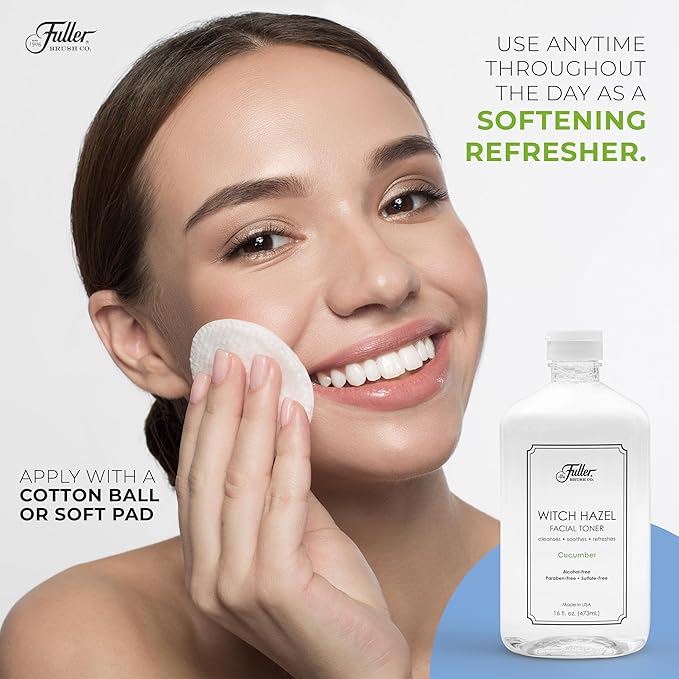 Fuller Brush Witch Hazel Facial Toner - Alcohol-Free, Organic Aloe Vera & Witch Hazel, 16 fl. oz, Paraben & Sulfate-Free, Cleanses - Soothes, Refreshes - Made in USA (Cucumber), Clear