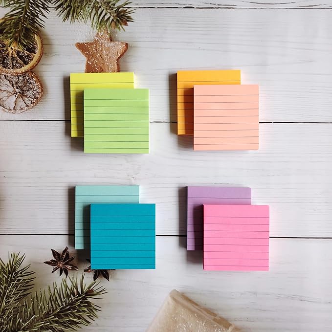 Lined Sticky Notes 3x3 Inches(8 Pads/Total 648 Sheets), 8 Bright Colors Sticky Notes with Lines, Ruled Post Stickies, Colorful Super Sticking Power Memo Pads, for Office, Home