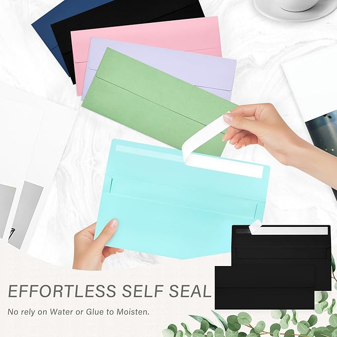 200 Pack #10 Business Envelopes, Self Seal Standard Black Envelopes for Secure Business & Legal Mailing, Office, Checks, Letter, Invoices, 4 1/8 x 9 1/2 Inches