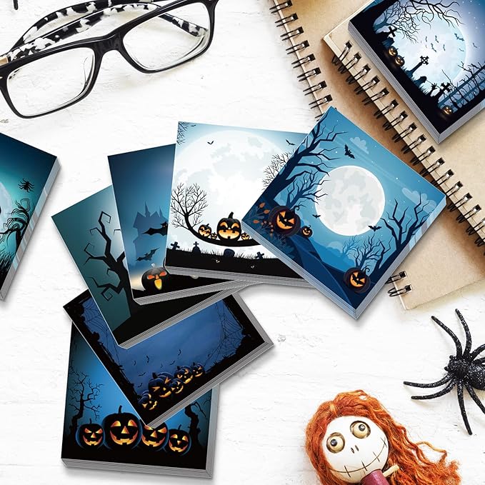 9 Pieces Halloween Sticky Note Halloween Spider Note Pads with Pumpkin Bat 450 Pieces of Self Adhesive Removable Memo Pads, 50 Sheets Each for Halloween School Office Home Students Teacher Presents