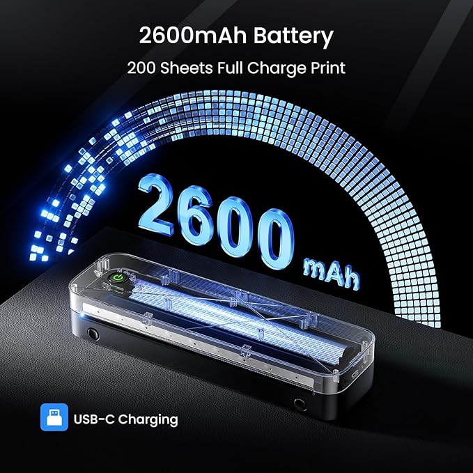 Portable Printers Wireless for Travel, Inkless Printer for Phone & Laptop, Thermal Bluetooth Small Compact Mobile Printer for Home Use, Support 8.5" X 11" US Letter & A4 Size