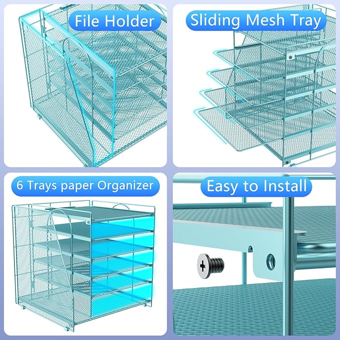 gianotter Desk Organizers and Accessories, 6-Tier Paper Organizer with File Holder, Document Organizer, Office Decor, Home Office Essentials (Blue)