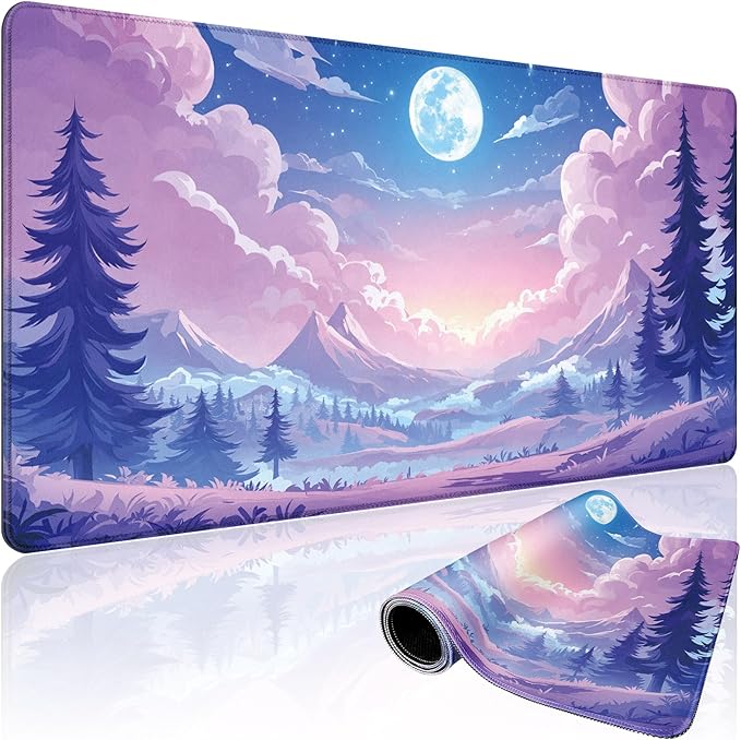 Mountain Moonlight Large Gaming Mouse Pad 31.5"x15.7"｜XXL Desk Mat, Non-Slip Rubber Base & Stitched Edges - Extended Waterproof Mousepad for PC/Laptop/Office/Home Decor