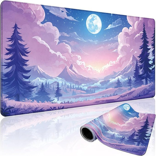 Mountain Moonlight Large Gaming Mouse Pad 31.5"x15.7"｜XXL Desk Mat, Non-Slip Rubber Base & Stitched Edges - Extended Waterproof Mousepad for PC/Laptop/Office/Home Decor