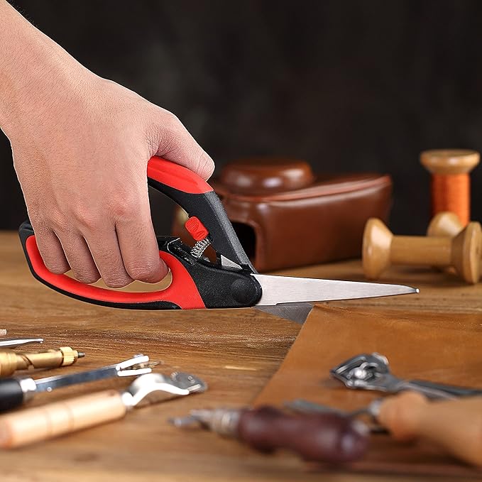 LIVINGO 10" Spring Action Fabric Scissors, Professional Sewing Scissors for Tailor Dressmaker, Spring Loaded Heavy Duty Shears for Fabric Crafting with Comfort Handle, All Purpose (Red/Black)