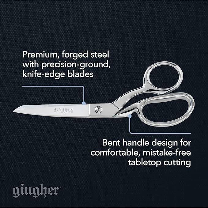 Gingher Dressmaker's Fabric Scissors, 8" Stainless Steel Shears, Sharp Knife Edge Steel Sewing Shears with Protective Sheath for Fabric Cutting and Tailoring